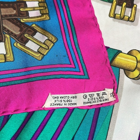 Hermes Vintage J. Metz 90cm 33” J. Les Sangles 100% Silk Scarf w/Bag - Picture 7 of 8